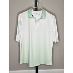 ☀️Under Armour HeatGear Fitted Green White Ombre Short Sleeve Golf Polo Shirt